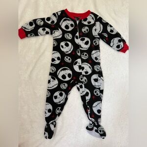 Disney Black & White Jack Skellington Footed One-Piece with Red Trim